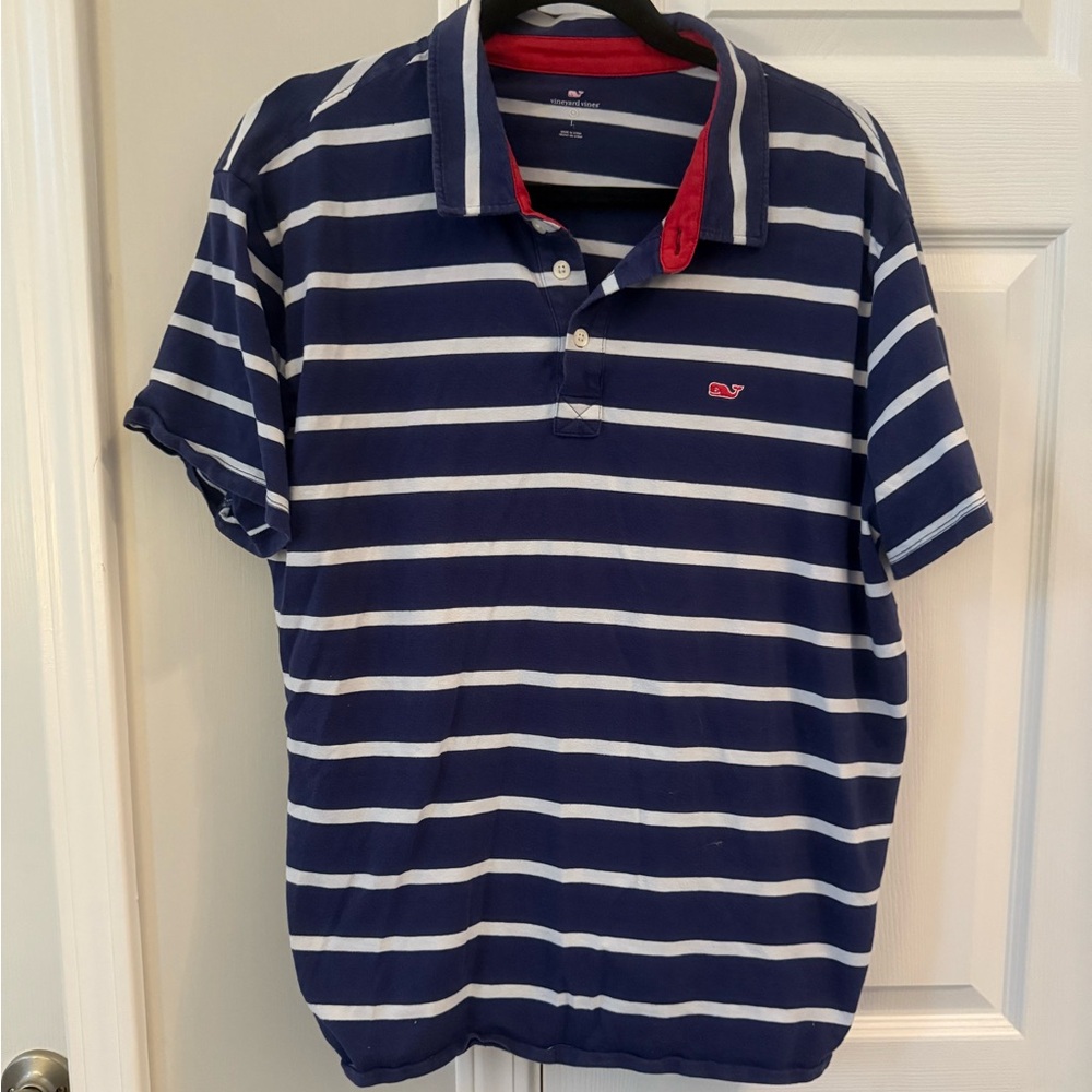 Vineyard Vines Navy and White Striped Polo